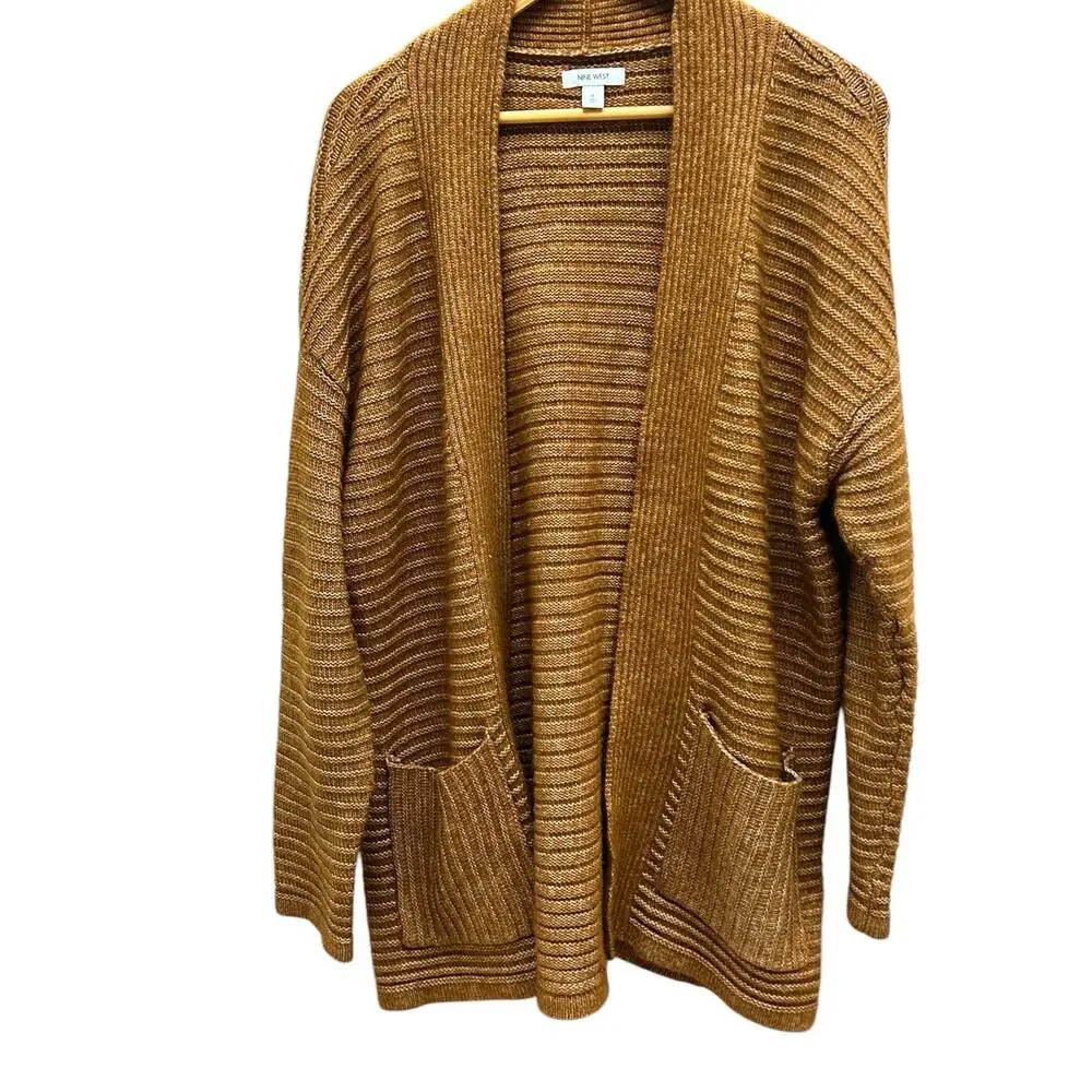 Nine West Brown Open Front Long Cardigan XL Lightweight Knit‎ Layering